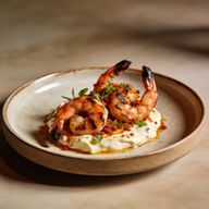 Hearth-Charred Aleppo Shrimp over Zesty Labneh photo 1