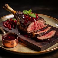 Espresso-Rubbed Smoked Lamb with Pomegranate Mint Glaze photo 1