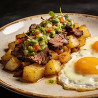Smoked Brisket & Gold Potato Breakfast Hash with Mediterranean Salsa Verde photo 1