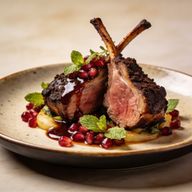 Espresso-Crusted Smoked Lamb with Pomegranate-Mint Glaze photo 1