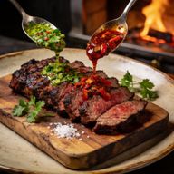 Grilled Skirt Steak with Green and Smokey Red Chimichurri photo 1