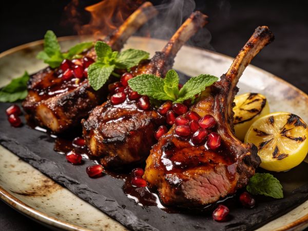 Hickory-Smoked Greek Lamb Chops with Pomegranate Glaze