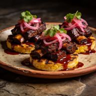 Chipotle-Lacquered Braised Short Ribs on Toasted Masa Cakes photo 1