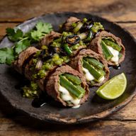 Seared Nopal-Stuffed Flank Steak with Charred Spring Onion Salsa photo 1