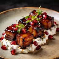 Pomegranate-Glazed Pork Belly 'Burnt Ends' with Whipped Feta photo 1