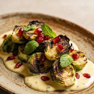 Hearth-Charred Brussels Sprouts with Lemon Tahini & Pomegranate photo 1