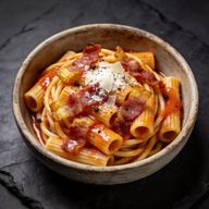 Bucatini all'Amatriciana with Smoked Guanciale and Brazilian Dendê Oil photo 1
