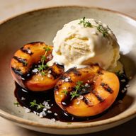 Hearth-Charred Peaches with Balsamic-Honey Glaze & Gelato photo 1