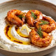 Hearth-Seared Aleppo Shrimp over Whipped Garlic Yogurt photo 1
