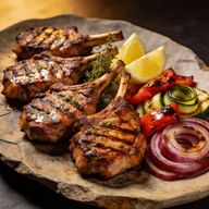 Hickory-Smoked Greek Pork Chops with Charred Vegetables photo 1