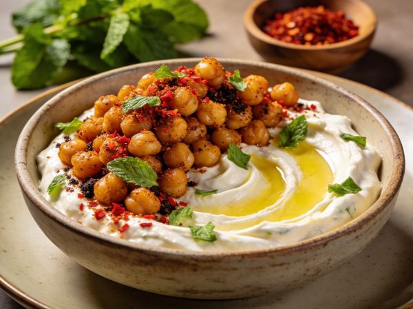 Smoky Aleppo Hearth-Roasted Chickpeas with Lemon Labneh