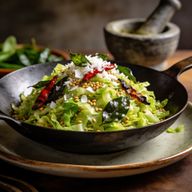 Wok-Fired Cabbage Poriyal with Blistered Curry Leaves photo 1