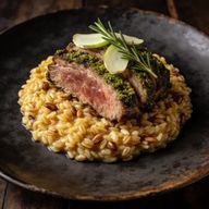 Lemongrass Farro Risotto with Herb-Crusted Lamb photo 1