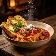 Veg-Loaded Pasta Meat Sauce & Garlic Bread photo 1