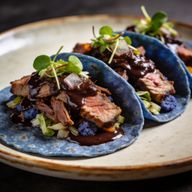 Hearth-Smoked Lamb Tacos with Blue Corn & Cacao Mole photo 1