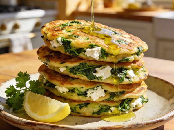 Savory Spinach & Feta Olive Oil Pancakes