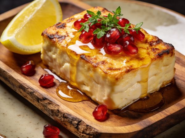 Honey-Drizzled Saganaki with Pomegranate
