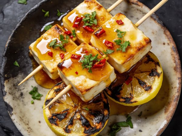 Honey-Glazed Chili Halloumi Skewers
