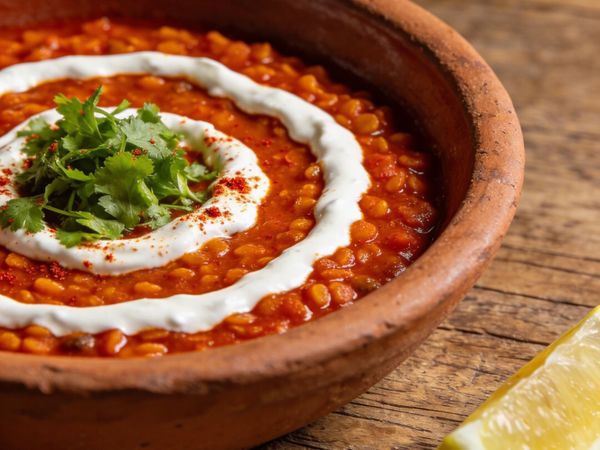 Zesty Red Lentil Stew with Greek Yogurt Swirl