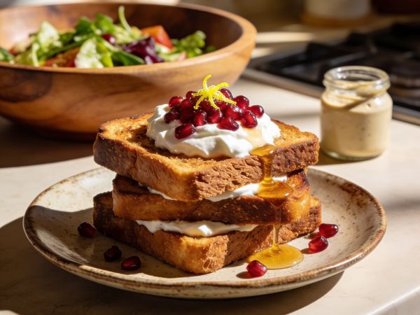 Zesty Tahini & Pomegranate French Toast
