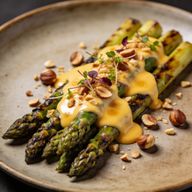 Charred Asparagus with Smoked Hollandaise & Hazelnuts photo 1