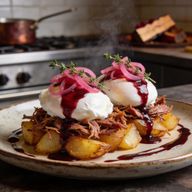 Smoked Duck Fat Hash with Red Wine Reduction photo 1