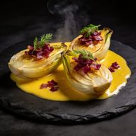 Blanched Fennel with Saffron Beurre Blanc & Smoked Pancetta Crumble photo 1