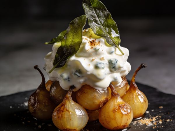 Smoked Cipollini Confit with Gorgonzola Fonduta Whip