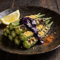 Charred Okra Pods with Cornmeal Crust and Black Garlic Butter photo 1