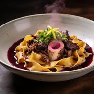 Smoked Beef Cheek Pappardelle with Bone Marrow Jus photo 1