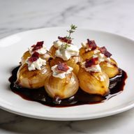 Smoked Cipollini Onion Confit with Agrodolce & Burrata photo 1