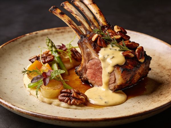 Pecan-Smoked Lamb Rack with Champagne Béarnaise