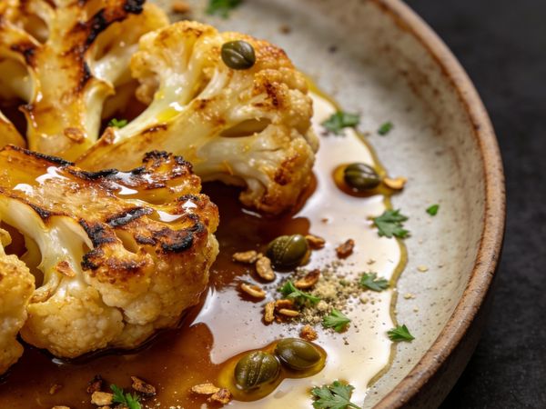 Cold-Smoked Cauliflower Meunière with Crispy Capers