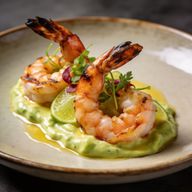 Oak-Smoked Shrimp with Silken Avocado Emulsion photo 1