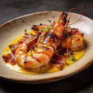 Cold-Smoked Prawns with Guanciale-Saffron Emulsion photo 1