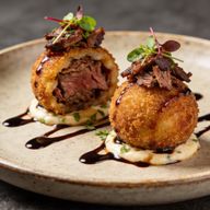 Smoked Brisket Arancini with Balsamic Glaze photo 1