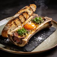 Oak-Roasted Bone Marrow with Tallow-Poached Yolk & Gremolata photo 1