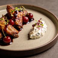 Cherry-Smoked Wings with Balsamic-Espresso Glaze & Gorgonzola Mousse photo 1