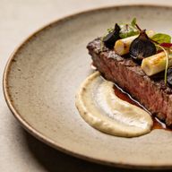 Seared Hanger Steak with Black Garlic & Bone Marrow Emulsion photo 1