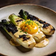 Coal-Kissed Leeks Mimosa with Sherry Emulsion photo 1