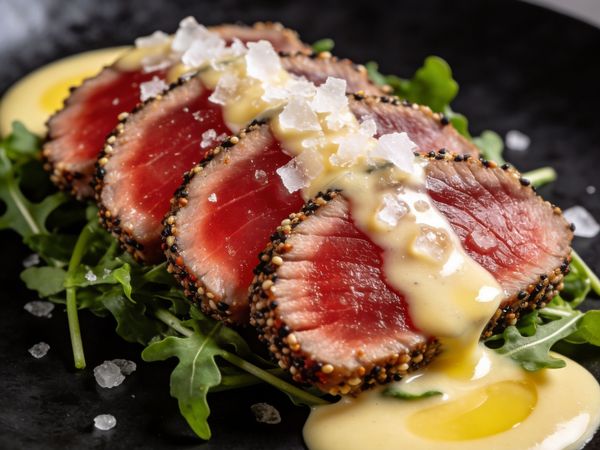 Peppercorn-Crusted Ahi with Citron-Yolk Emulsion