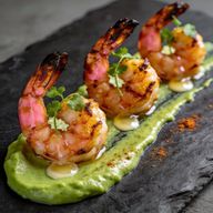 Oak-Smoked Shrimp with Silken Avocado Emulsion photo 2