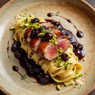 Tea-Smoked Duck Pappardelle with Cherry Agrodolce photo 1