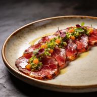 Cold-Smoked Wagyu Carpaccio with Neon Gremolata photo 1