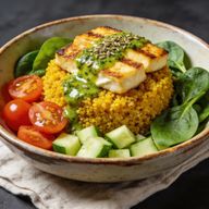 Golden Solar Quinoa & Seared Halloumi Bowl photo 1